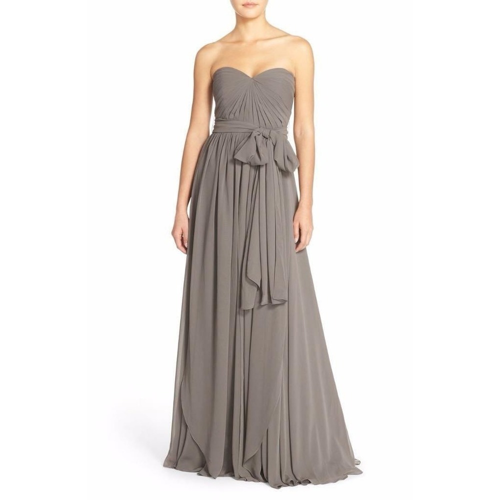 Jenny Yoo Aidan Gray Convertible Sweetheart Strapless Chiffon Gown Dress Women 6